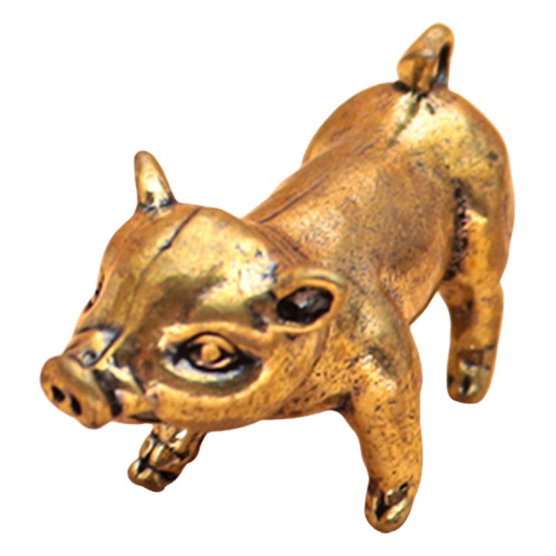 Chinese style keychain pendant retro brass antique lucky pig Daji pendant accessories copper stall wholesale
