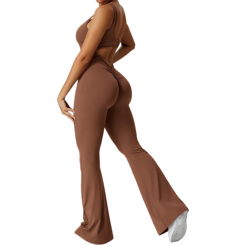 Amazon 2025 Spring and Summer New European and American Women's Slim Fit Hip Jumpsuit Sexy Backless Sports Yoga Suit