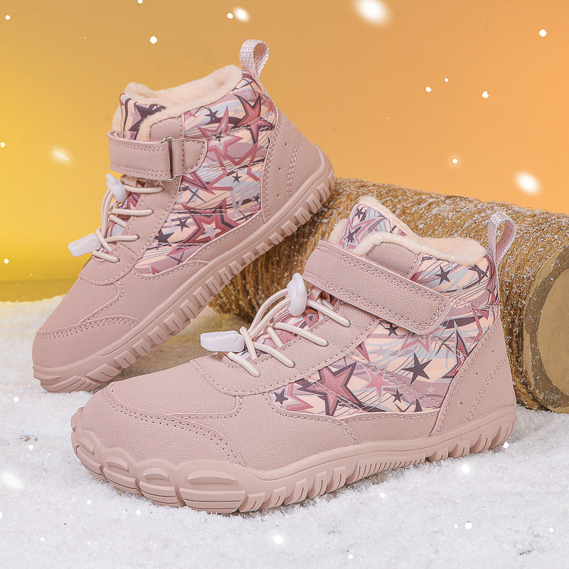 Outdoor New Non-slip Children's Wide-head Warm Cotton Shoes Men's Mid-top fleece-lined Thickened Waterproof Velcro Snow Boots Women
