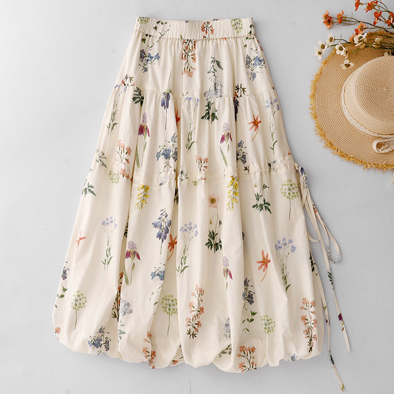 Real Shot 2025 Summer New Cotton and Linen plus size Design Sense Niche Artistic Skirt Printed Elegant Skirt