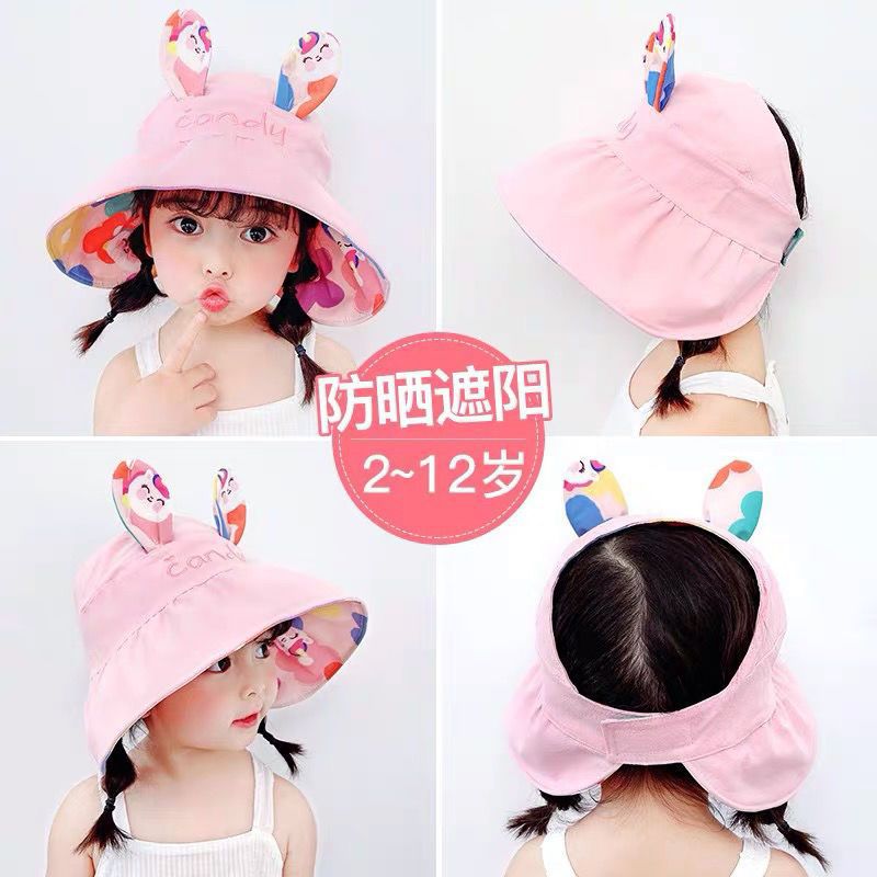Picture of Cute Super Cute Girls' Big Brim Sunscreen Fisherman Hat Summer Sunshade Children's Empty Top Hat Fashionable Outdoor Baby Sun Hat