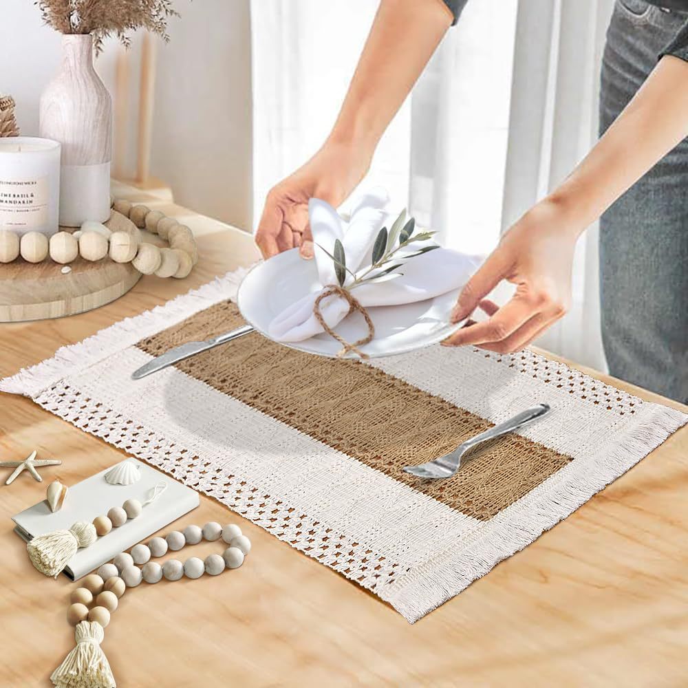 Amazon Cross Hot Sale Placemats Insulated Bowl Mats Wedding Party Crochet Cotton Linen Fabric Plate Mats Factory Wholesale