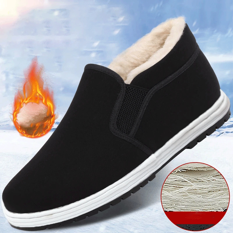 Old Beijing cloth shoes, men's shoes, handmade shoes, winter fleece, warm casual cow tendon soles, labor protection thickened cotton shoes