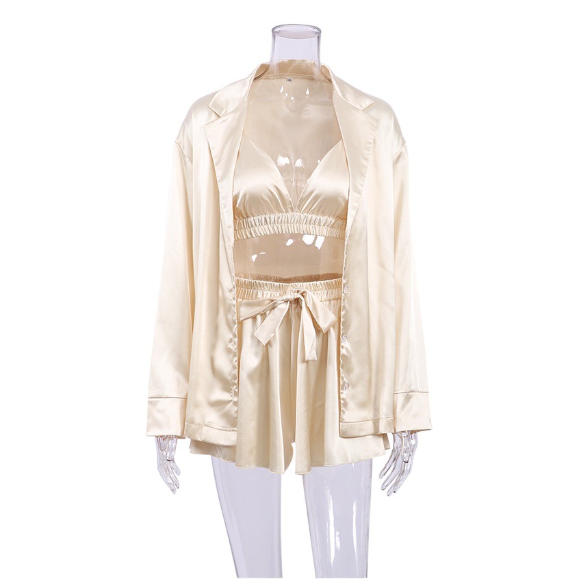 2024 autumn sexy pajamas three-piece silk long-sleeved bathrobe satin underwear women's home clothes