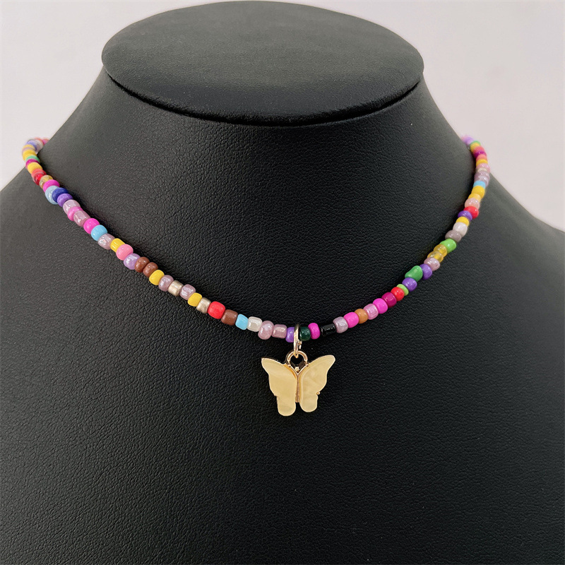 Picture of Color Rice Beads Handmade Necklace European and American Cross-border New Jewelry Ethnic Style Simple Beautiful Butterfly Pendant Necklace