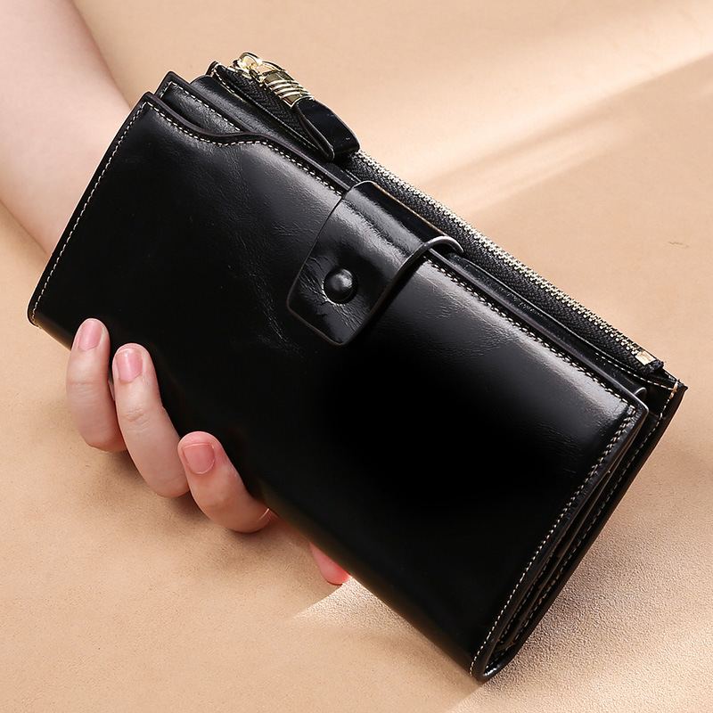 Picture of Cross-Border Genuine Leather Long Women's Wallet Rfid Anti-Theft Multi-Card Slot Wallet Retro Oil Wax Leather Girls' Clutch Bag