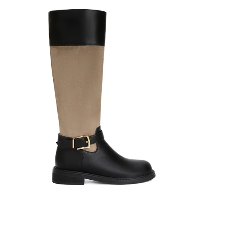 [Same Style as Grape Mom] London Avenue ~ Round Toe Gold Buckle Side Zipper Mid-High Boots Women's Cowboy Boots Short Boots