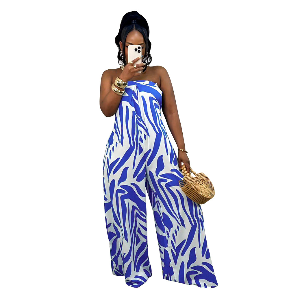Picture of K10760 factory wholesale Amazon European and American foreign trade women's fashion printing sleeveless wide leg jumpsuit 2024 new