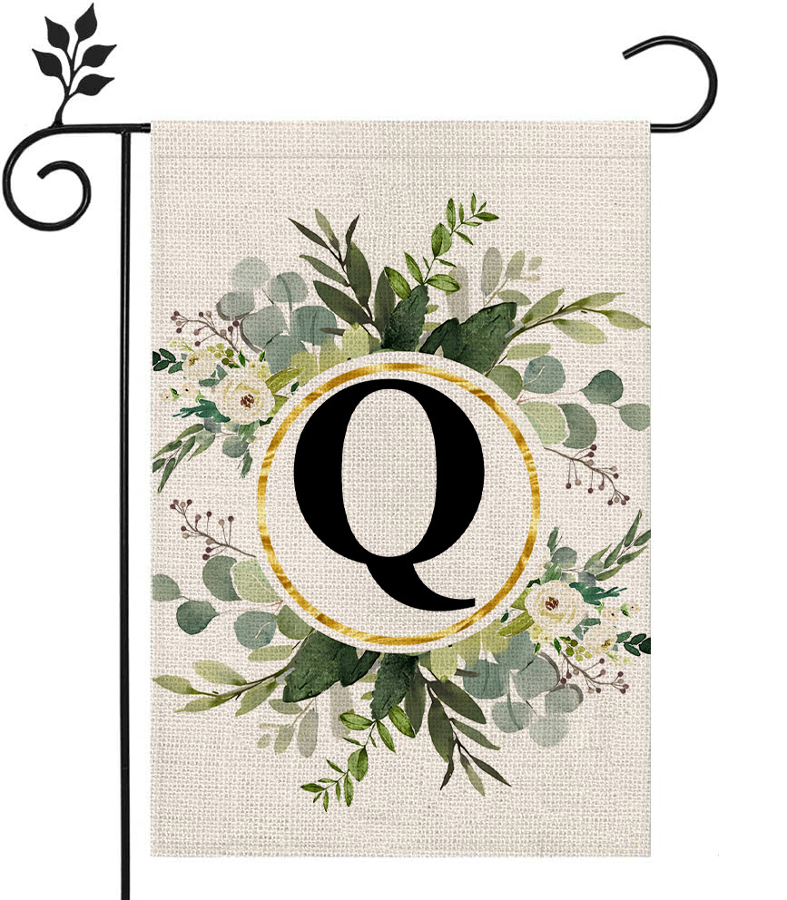 Picture of Simple ins style 26 letters + green plant printed linen garden flag surname initials courtyard door flag