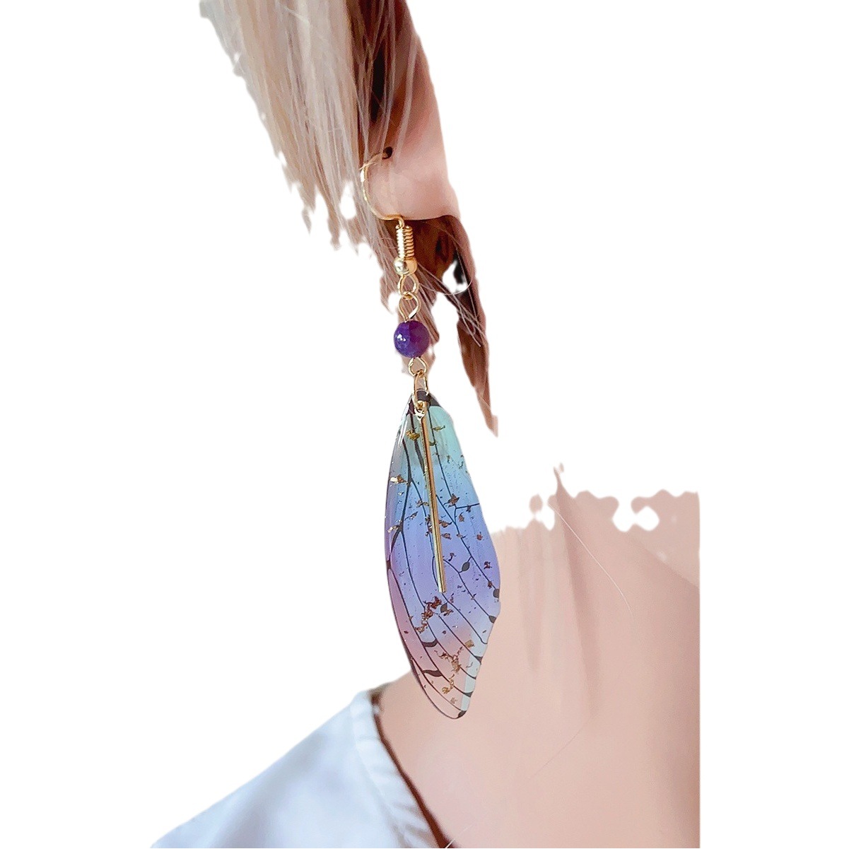 European and American new butterfly earrings small fresh fashion ins simulation cicada wing earrings long tassel bridal earrings