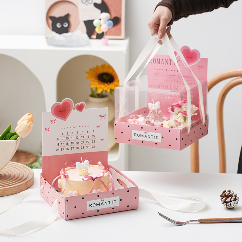 2025 Valentine's Day Cake Box Packaging Paper Cup Box Decorative Accessories Couple Confession Love Portable Box Dress Up
