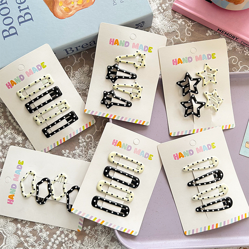 South Korea new wave dot five-pointed star water drop children's black and white idea side bangs broken hair bb clip cute hair accessories