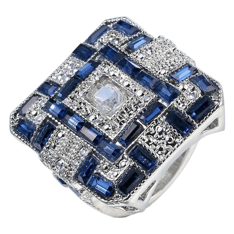 Cross-border supply AliExpress wish new European and American jewelry blue zircon ring manufacturers clothing accessories jewelry