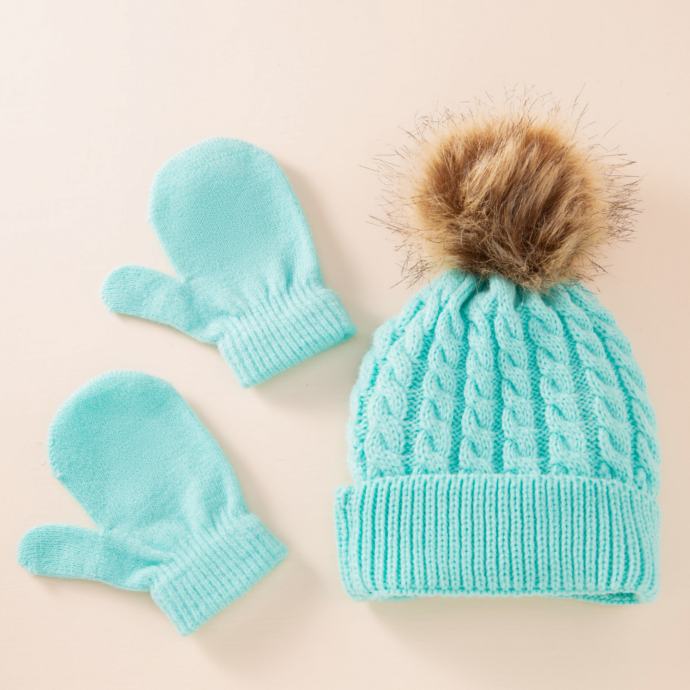 Picture of New wool monochrome twist warm children's hat scarf gloves two or three-piece spot children's hat set