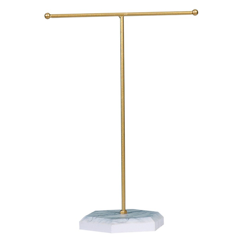 Marble Pattern T-Shaped Jewelry Rack Counter Necklace Shelf Wooden Base Jewelry Rack Earrings Display Storage Rack