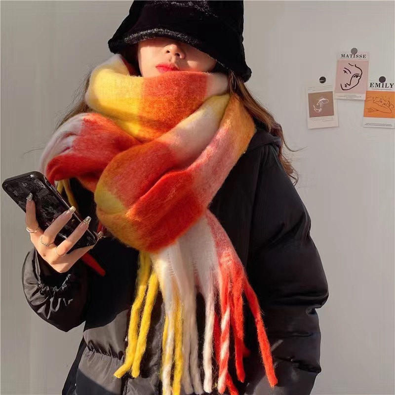 Picture of Winter monochrome plush heavy weight soft fluffy lazy wind solid color large pulled wool warm scarf for students couple