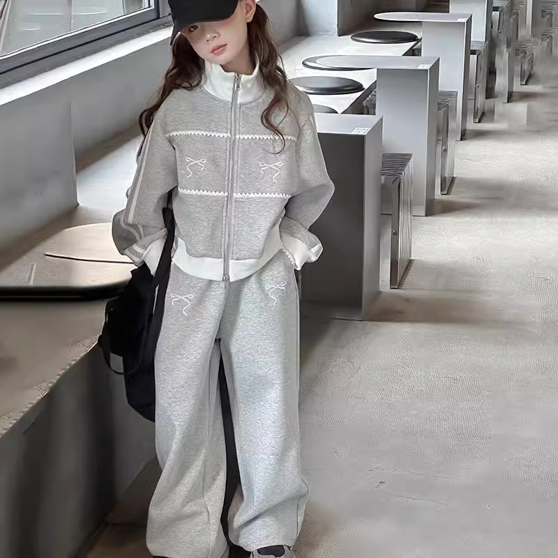 Girls' suit Spring and Autumn 2025 Children's Fashionable Foreign-style Double Open Jacket Bow Girls' Cardigan Korean Wear