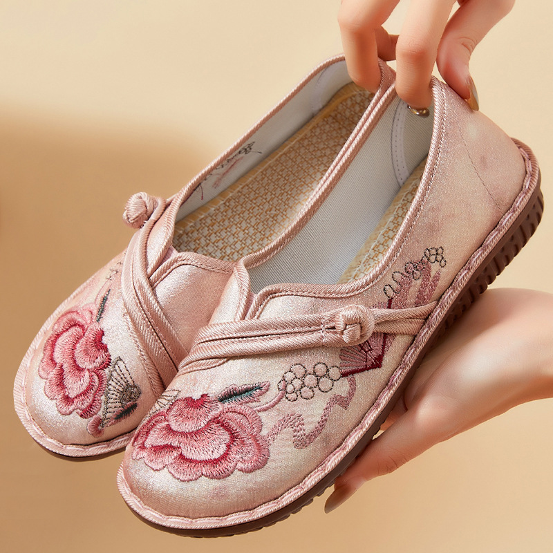 Women's Shoes New Summer Ethnic Style Retro Casual Shoes Linen Embroidered Cloth Shoes Shallow Mouth Slip-On Mom Shoes