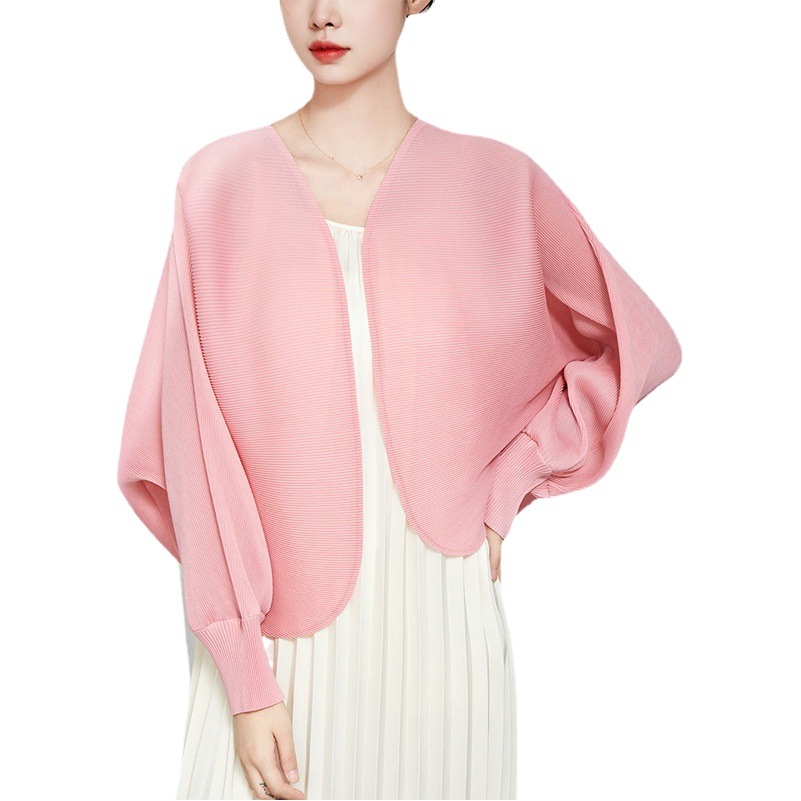 Miyake Short Coat Loose Women's Shawl Spring and Summer New Arrival Bat Cardigan Solid Color Slimming All-match Outer Top