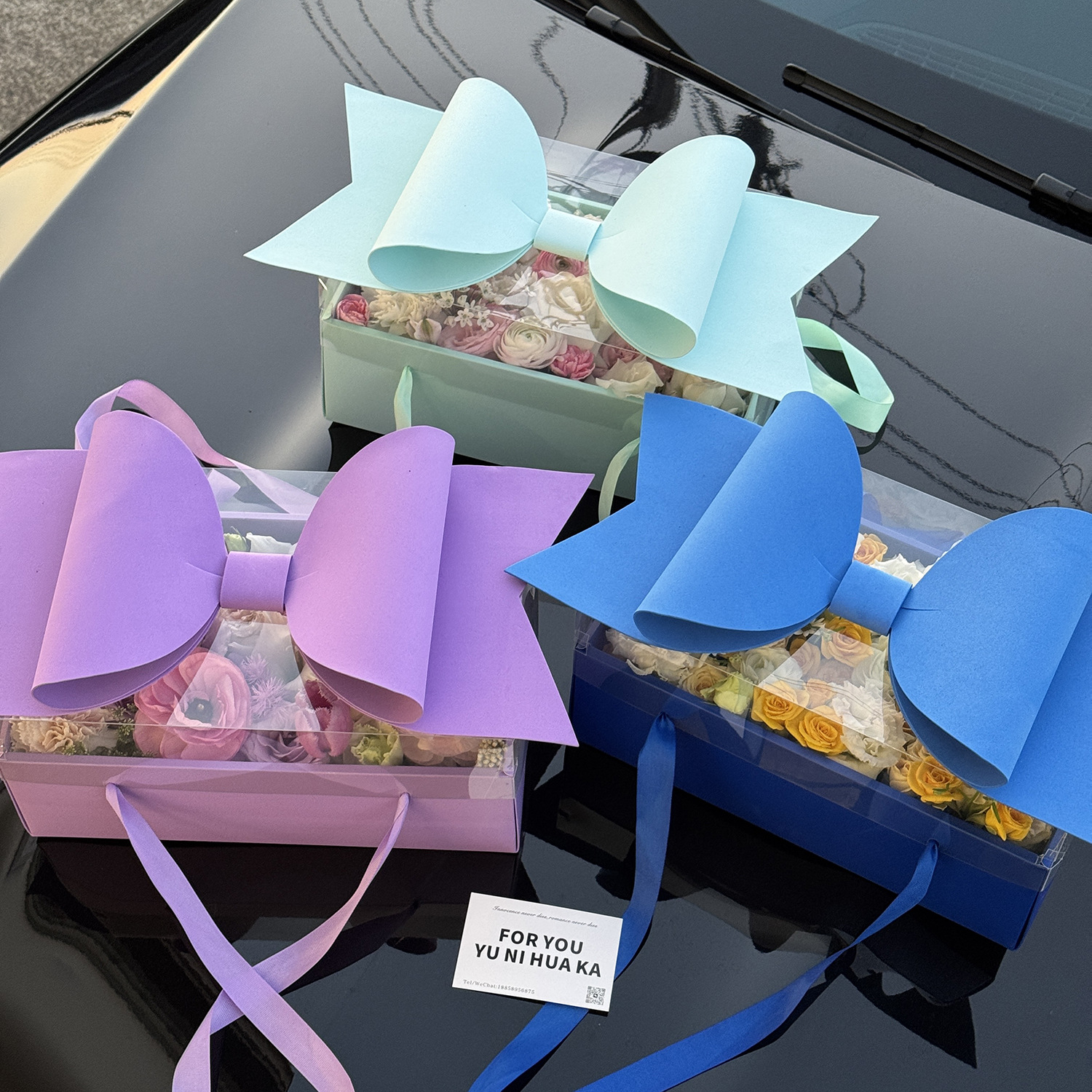 Bow Flower Box Chinese Valentine's Day Flower Cake Gift Box Transparent Pvc Satchel Flower Box Cross-Border Supply Fruit Flower Box