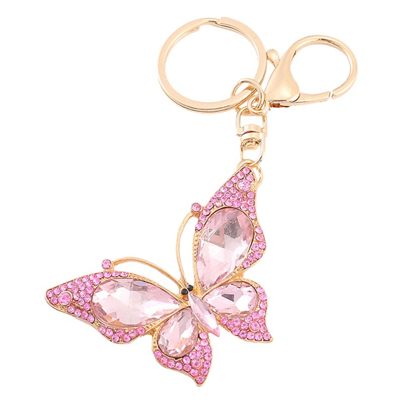 Fashionable Colorful Rhinestone Butterfly Keychain Alloy Backpack Car Key Pendant Creative Crystal Key Chain Ring