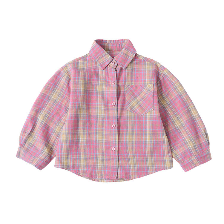 Picture of Autumn new children's pink plaid long sleeve shirt girls casual cartoon rabbit shirt top