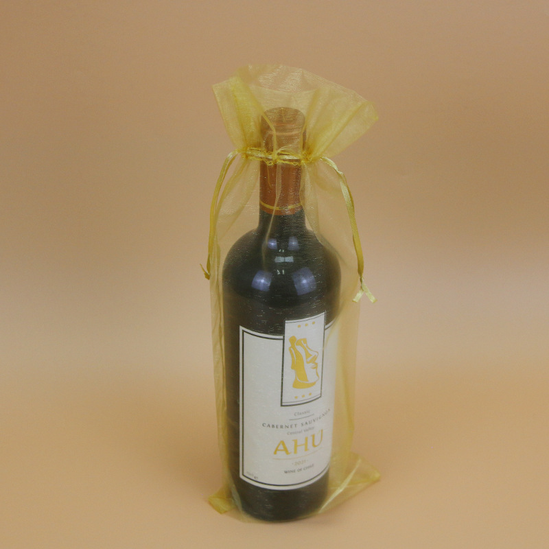 Picture of Drawstring wine bag yarn bag organza drawstring gift yarn bag drawstring red wine gift packaging bag in stock straight hair