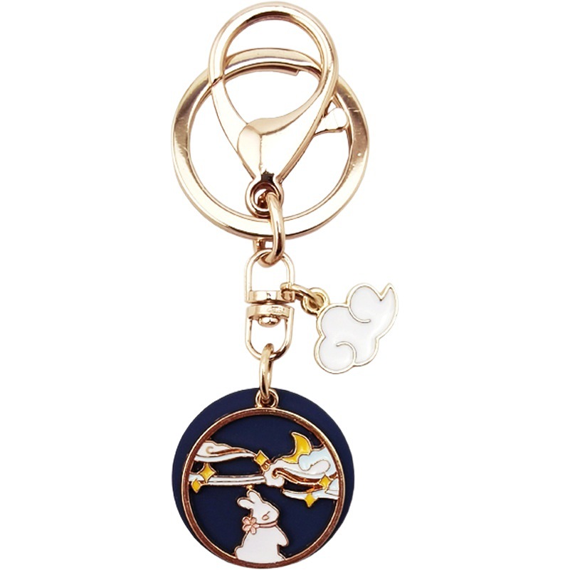 Japanese alloy oil drop key chain cartoon moon rabbit clouds Moon rabbit pendant key chain creative gift accessories