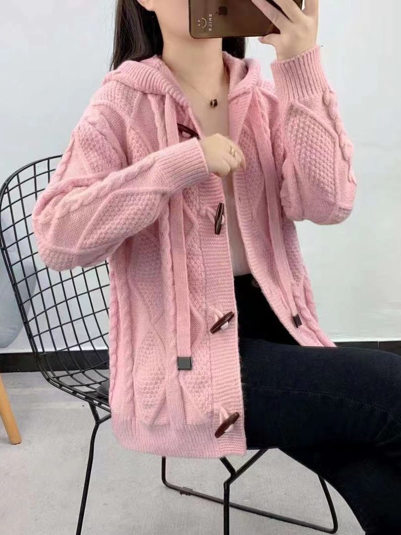 Picture of Hooded sweater coat for women 2023 new spring and autumn Korean style loose lazy style twist knitted cardigan women's top