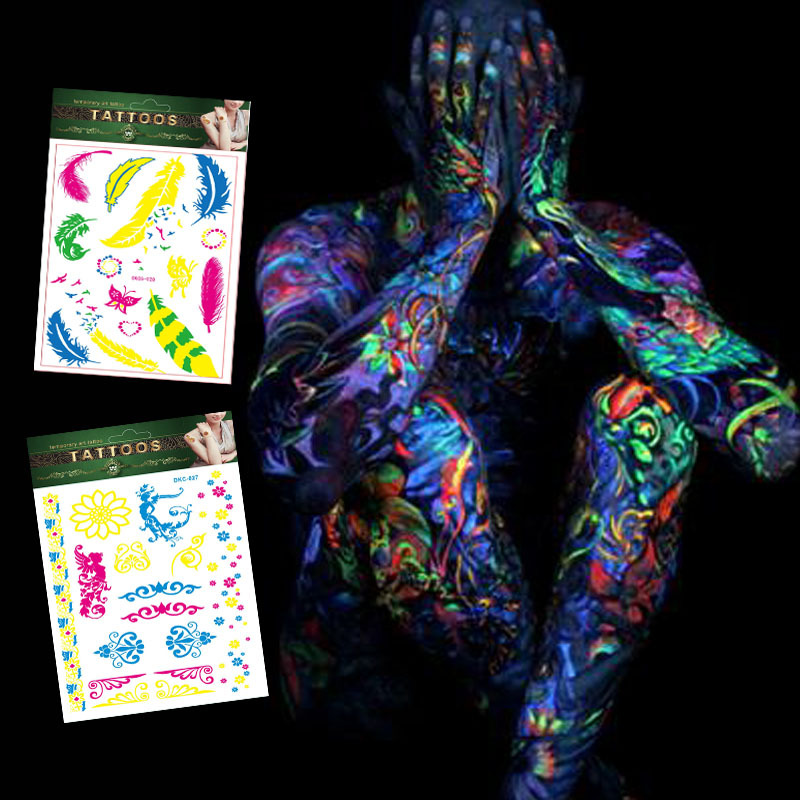 Picture of Cross-Border New Creative Fluorescent Flower Arm Tattoo Face Stickers Waterproof Feather Tattoo Arm Tattoo Stickers in Stock