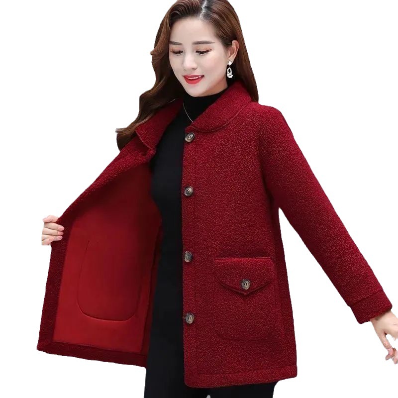 Mom's New faux lambswool thickened coat middle-aged and elderly women's granular fleece top elderly fur integrated