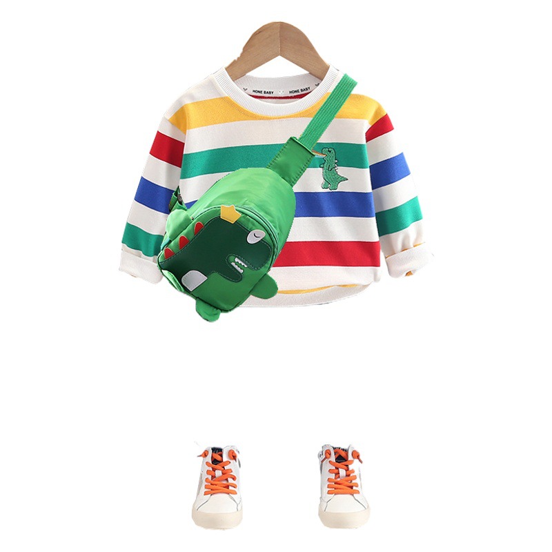 Children's foreign style satchel long sleeve two-piece set a generation of 2023 spring and autumn boys striped T-shirt casual children's clothing