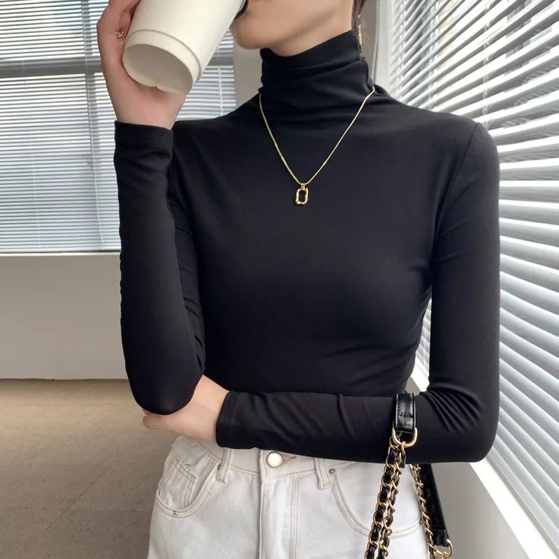Picture of European high collar soft fleece-lined long sleeve T-shirt women's 2024 autumn and winter new solid color inner base shirt top