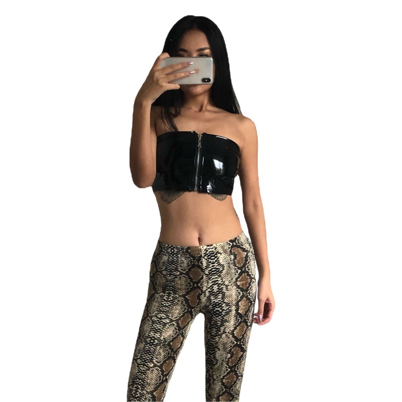 WISH Amazon Patent Leather Zipper Chest Wrap Spice Girls Club Bar Fun Strapless
