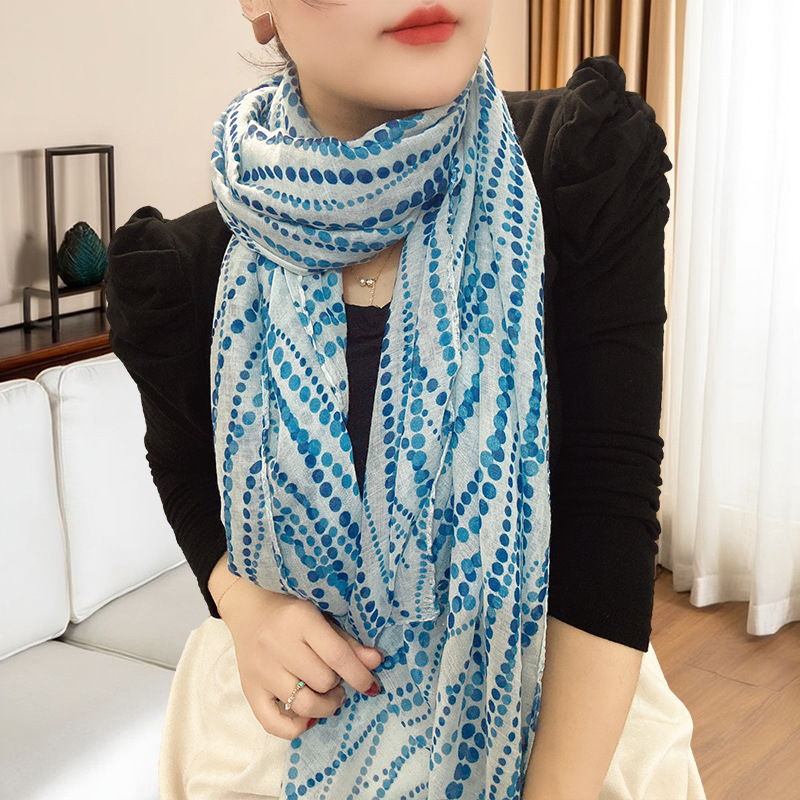 Picture of Simple Temperament Geometric Dot Cotton and Linen Texturous Large Size Spring and Summer Scarf Scarf Women's Autumn and Winter Neck Protection Shawl Scarf