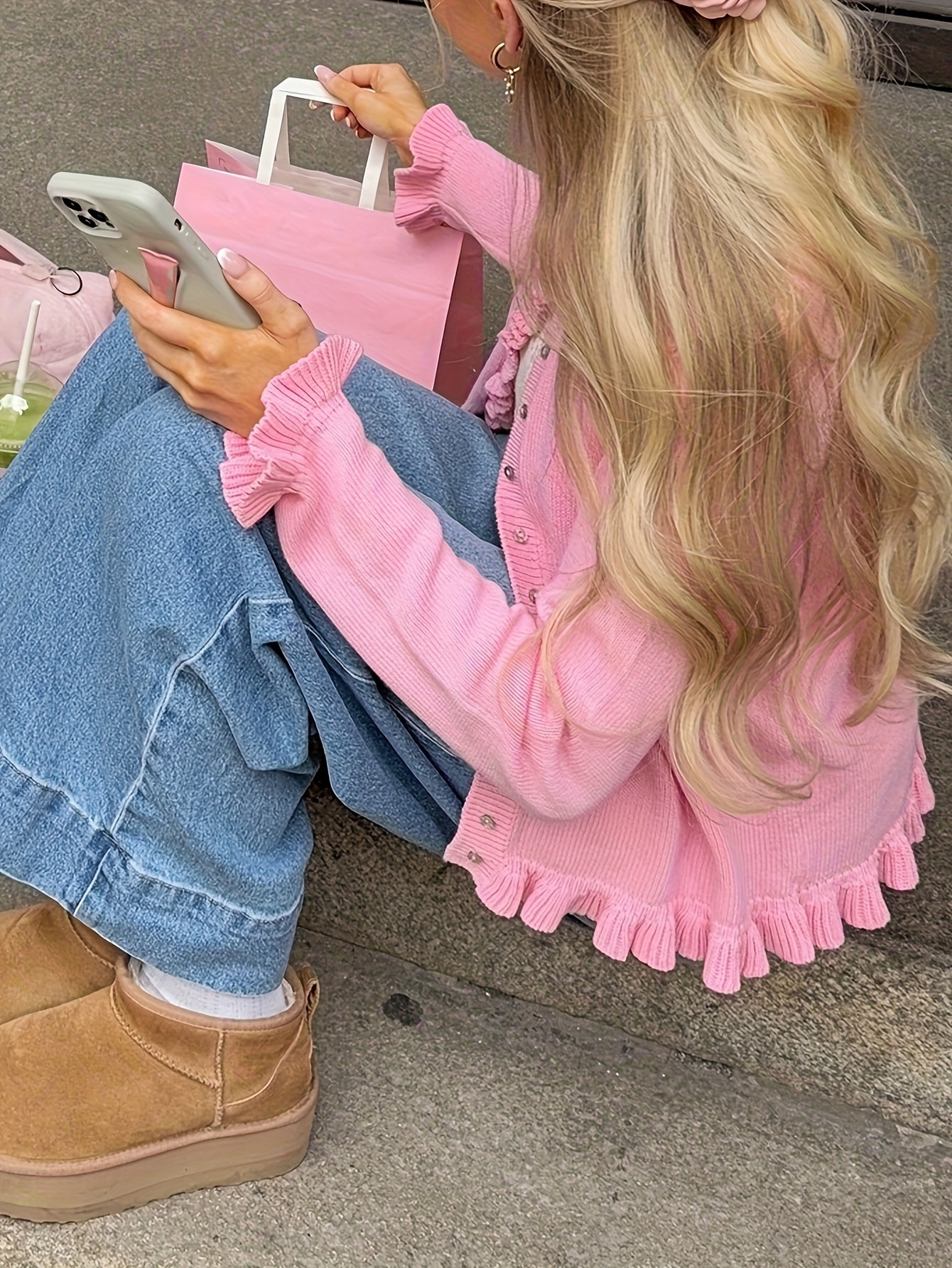 Picture of AliExpress independent station knit sweater for women, European and American cardigan, solid color, loose style, elegant French long-sleeve sweater knit jacket
