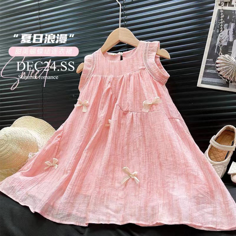 Picture of 2024 Summer New Girls' Summer Bow dress Stylish Children's Princess Dress Sleeveless Skirt