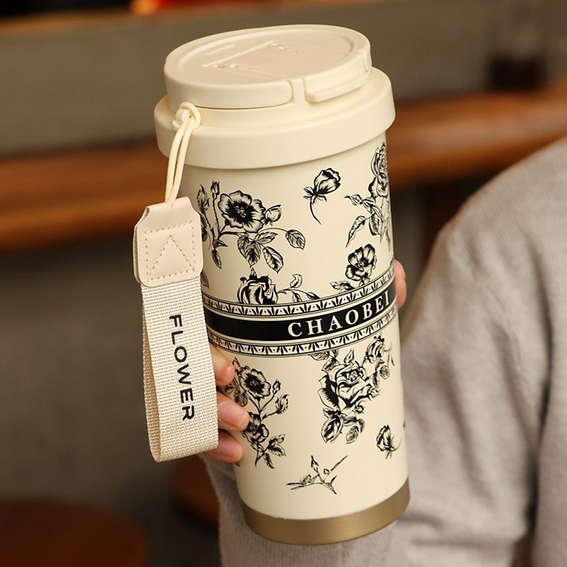 Picture of Coffee Thermos Cup 316 Stainless Steel Liner Simple and Fashionable Double Drinking Cup with Straw Water Cup Gift Logo Customization