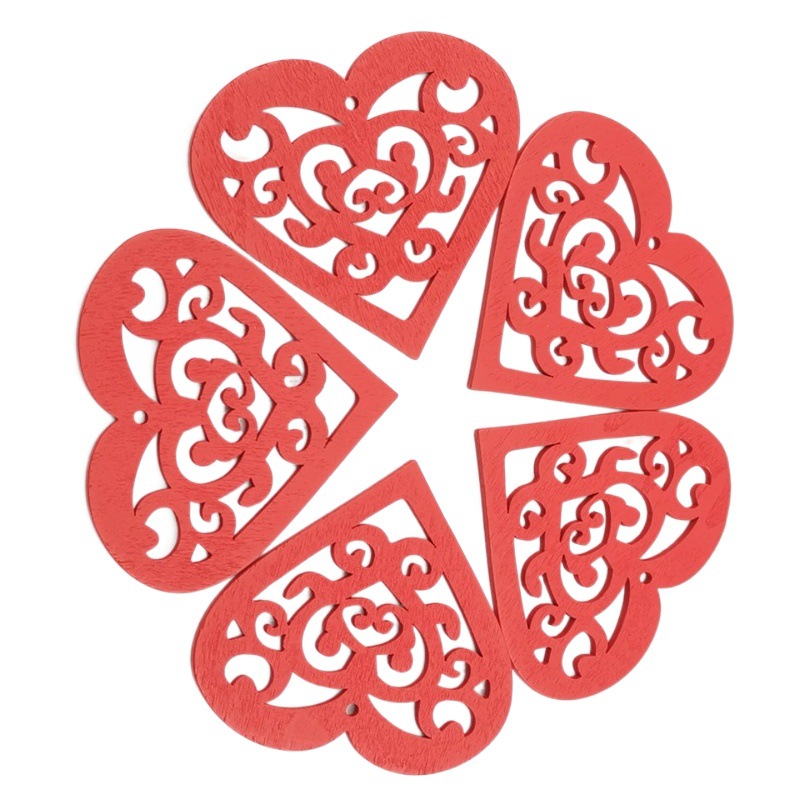 80mm laser engraving love wood pendant hollow peach wood wedding accessories decorative pendant