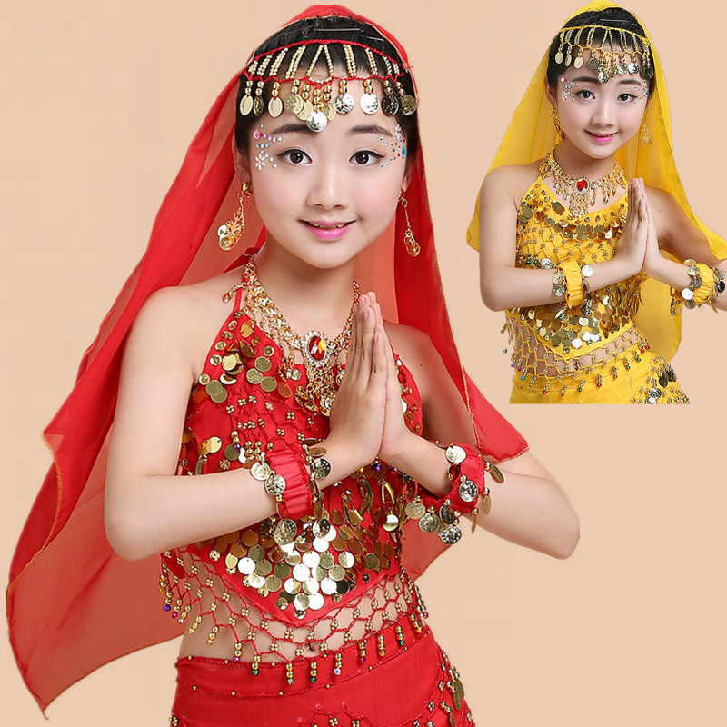 New Children's Dance Performance Accessories Indian Dance Children's Belly Dance Headwear Scarf Necklace Earrings Bracelet