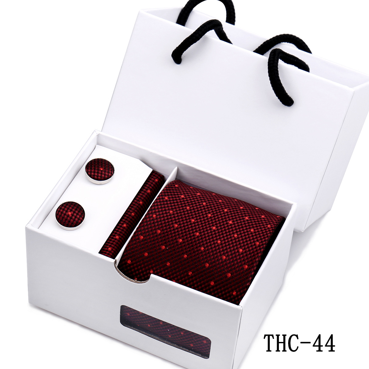 Picture of Men's Tie High Sense Gift Box 3 Pieces suit Business Dress Wedding Plaid Red Black Long Tie Shengzhou