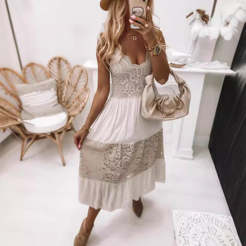 Picture of 2023 Independent station Amazon new European and American sexy sleeveless lace stitching dress dress