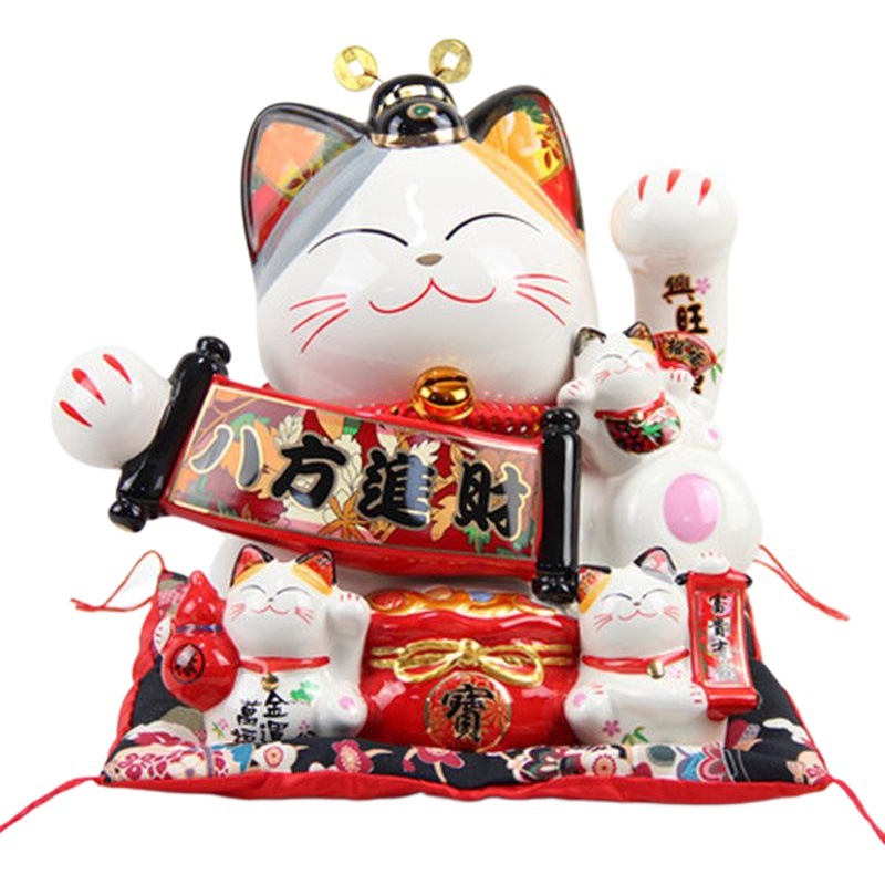 Picture of Le Meow Fuyuan cat eight-way Fortune 9-inch ceramic piggy bank Promotion Office store gift decoration fortune cat