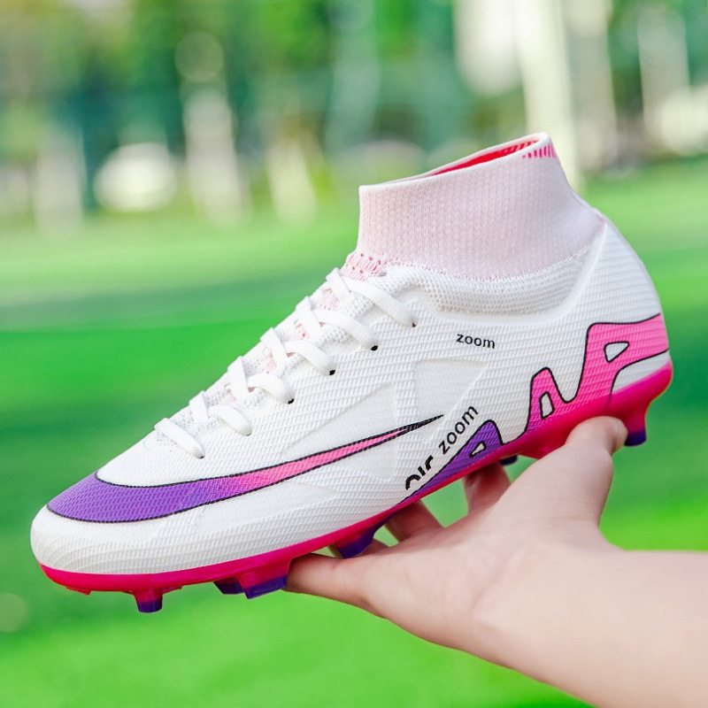Cross-Border New Seamless Fly-Knit High-Top Football Shoes for Men and Women, Long Broken Spike Competition Training Shoes, Outdoor Sports Shoes