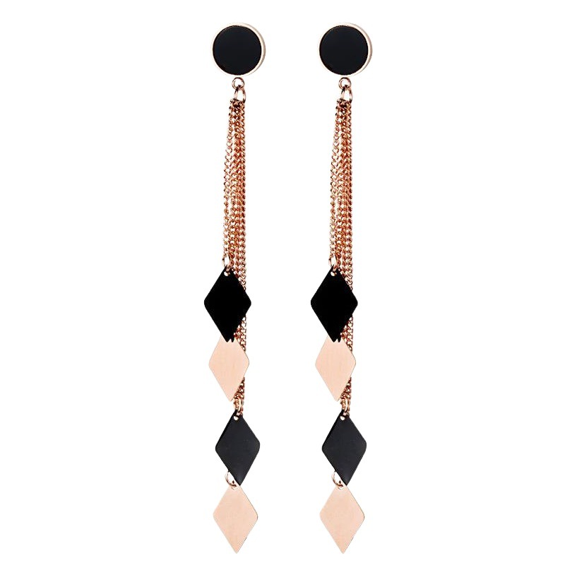 Korean Style Earrings Internet Popular Non-fading Exaggerated Long Rose Gold Titanium Steel Slimming Earrings Round Geometric Tassel Earrings