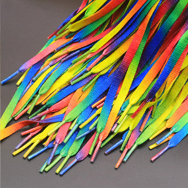 Rainbow shoelaces 8MM color shoelaces colorful gradient small white shoes skate shoes canvas shoes flat cashew flower shoelace rope