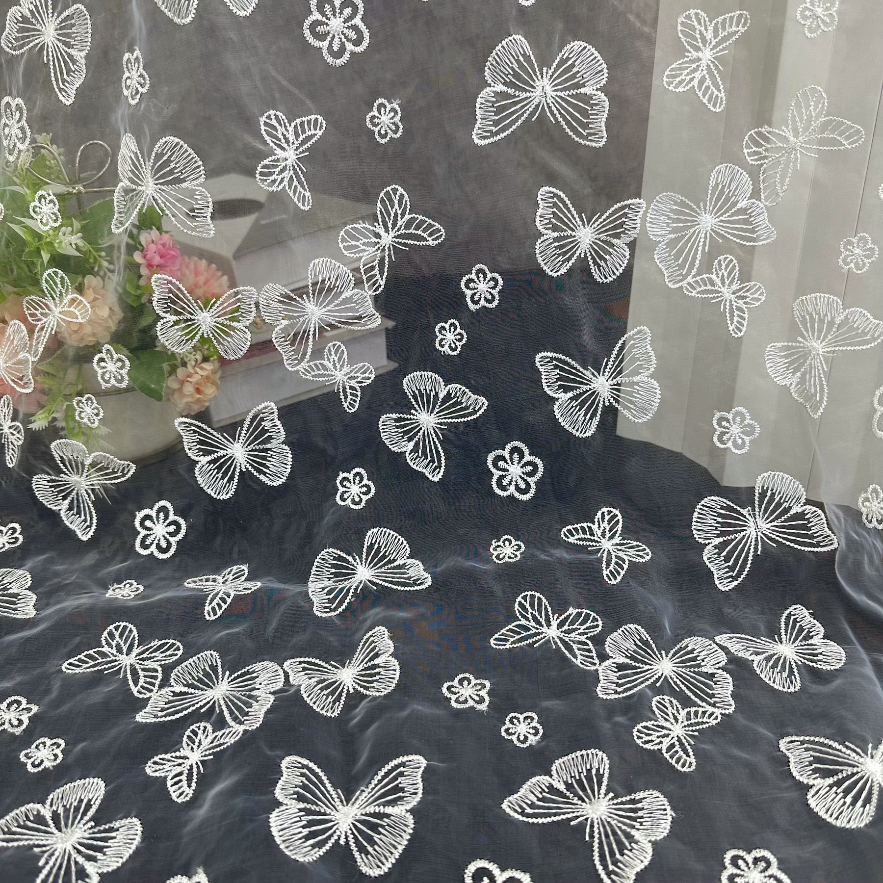 Organza Water-Soluble Embroidered Fabric Polyester Silk Mesh Embroidery Clothing Children's Clothing Wedding Dress Lace Fabric Wholesale