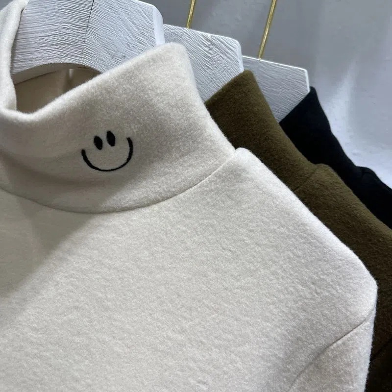 Half-high Collar high quality Velvet Base Shirt Women's Winter New Loose Inner fleece-lined Thickened T-shirt Warm Top
