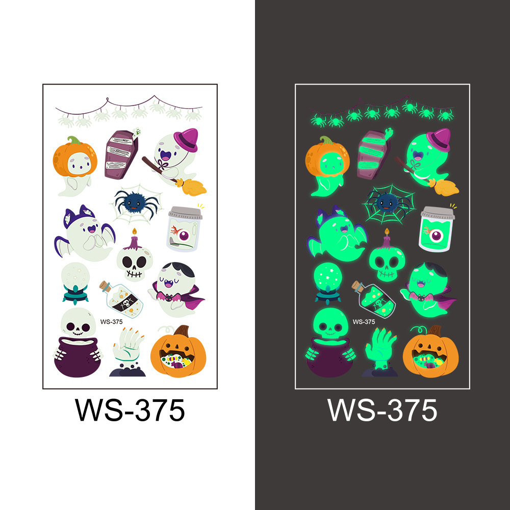 Picture of Cross-Border New Halloween Tattoo Stickers Waterproof and Sweat-Proof Long-Lasting Fluorescent Green Luminous Children's Cartoon Face Tattoo Stickers