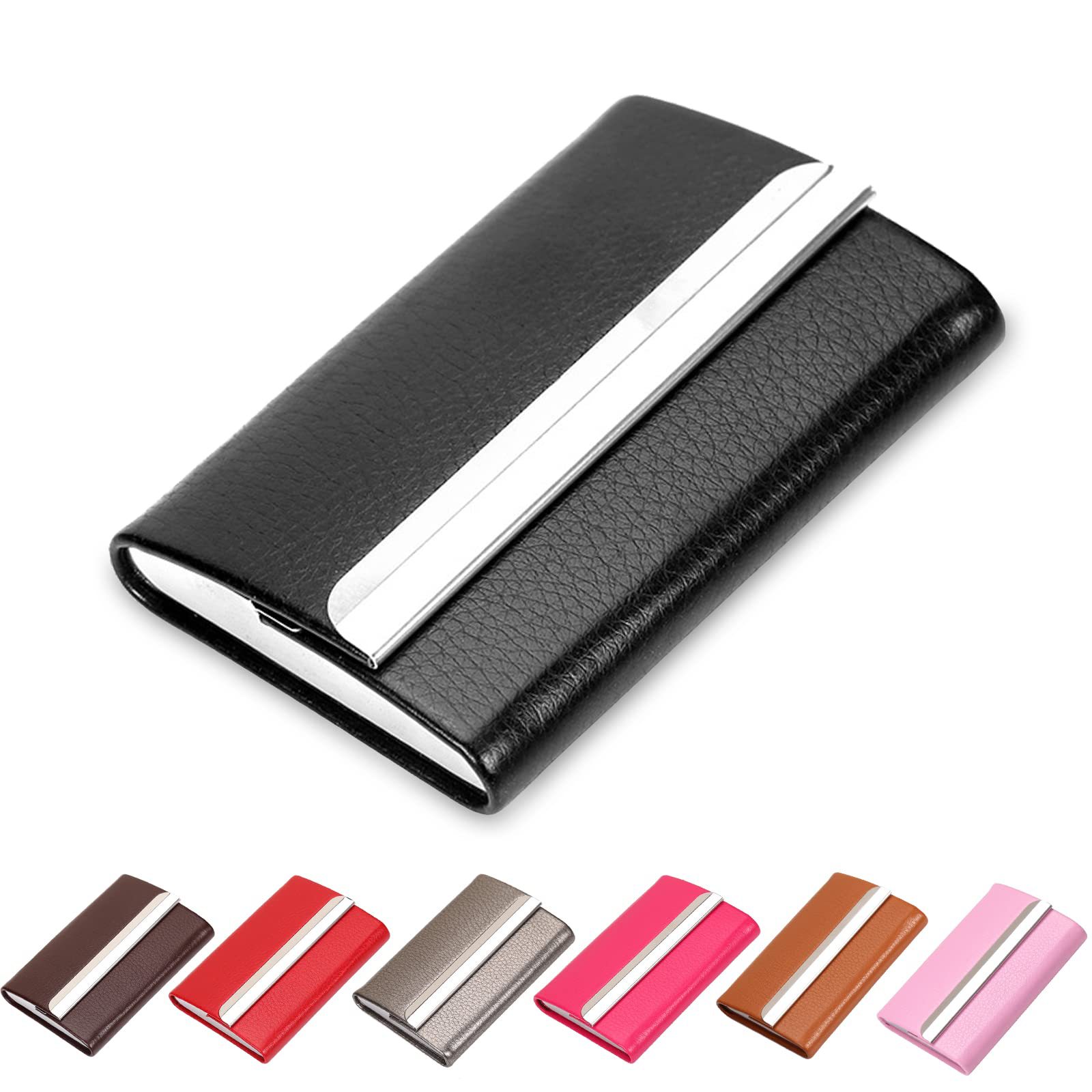 PU litchi leather advertising lettering business card box business gift stainless steel logo metal business card holder